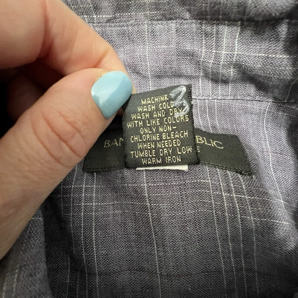 Banana Republic Shirt Mens  Sz Large Gray Linen Factory‎ Store Button Down
